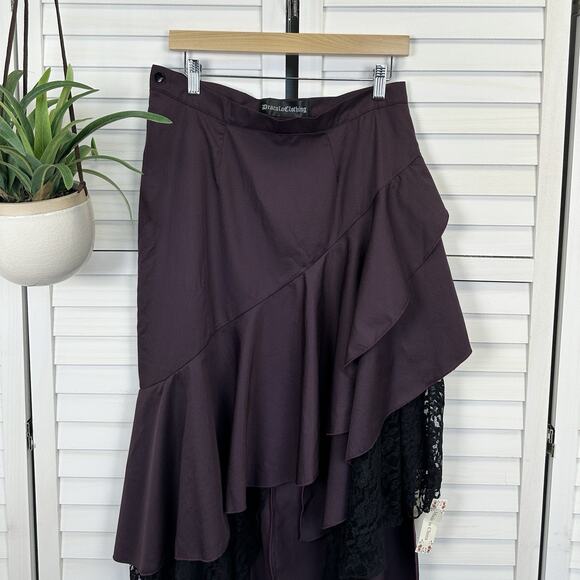 New Dracula Clothing Steampunk Wrap Skirt Purple Black Tier Ruffle Lace Size 16 - Picture 2 of 9